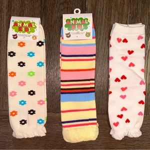 NEW 3 pairs of Child Leg Warmers Hearts Valentines Flowers Stripe Pastels Dance